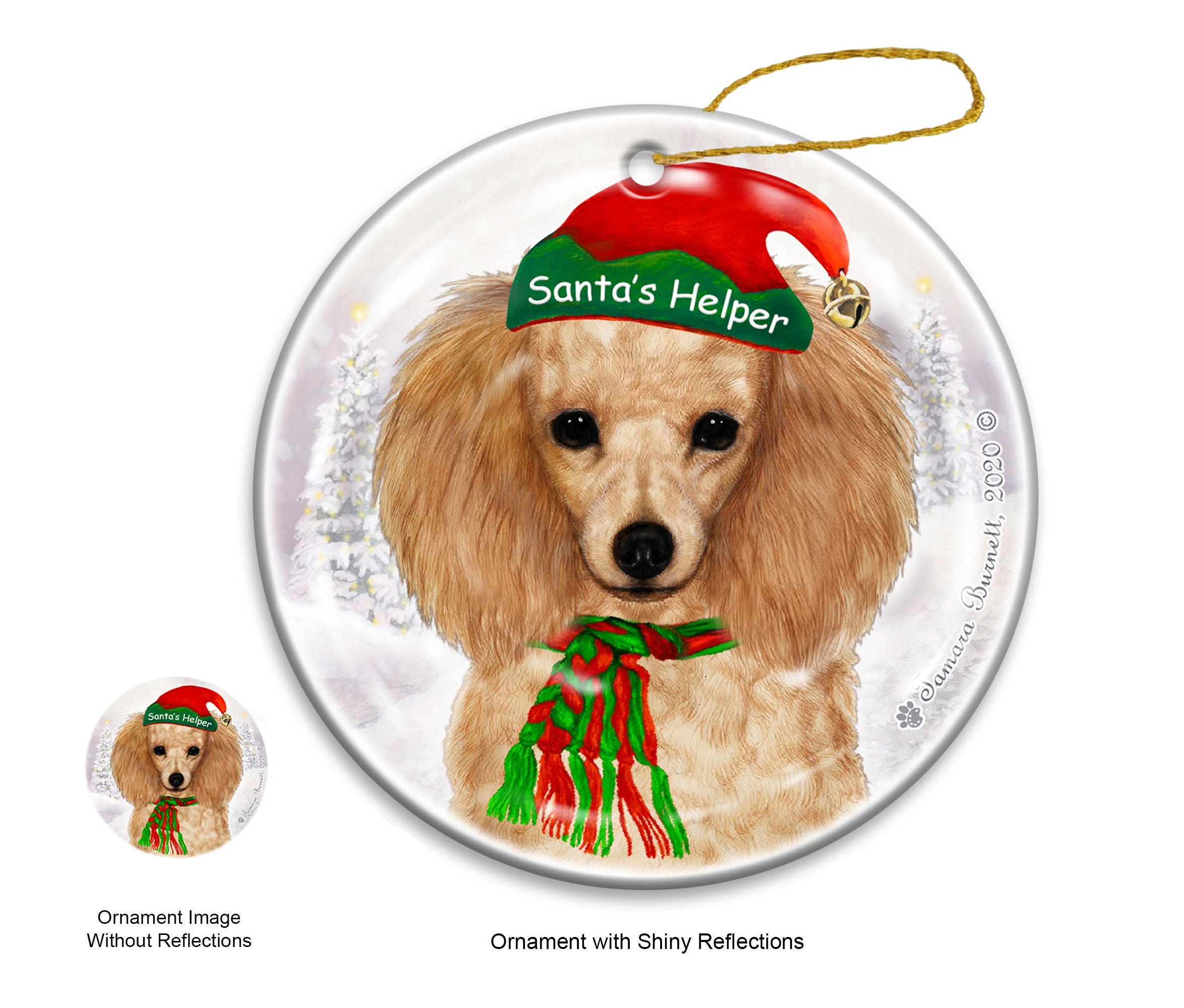 Poodle Apricot - Santa's Helper Ornament