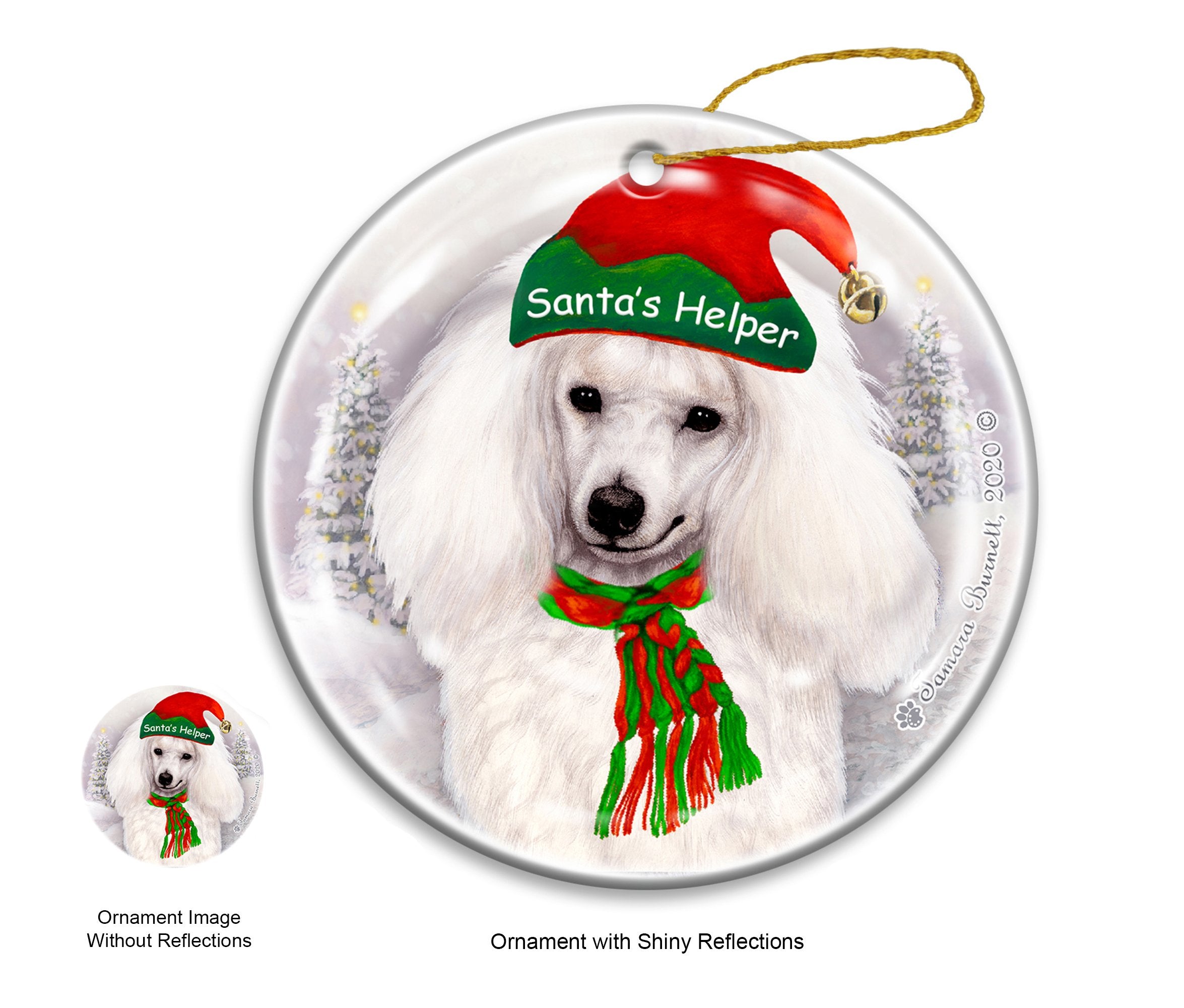 Poodle Mini White - Santa's Helper Ornament