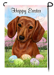 Dachshund Smooth Red Happy Easter Garden Flag