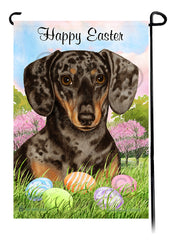 Dachshund Smooth Chocolate Dapple Happy Easter Garden Flag