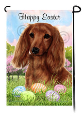 Dachshund Longhair Red Happy Easter Garden Flag