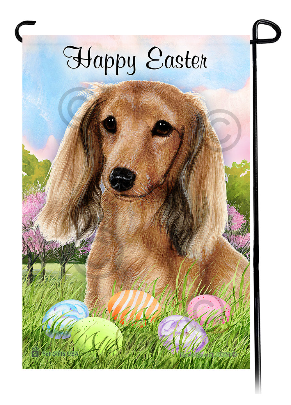 Dachshund Longhair Cream Happy Easter Garden Flag