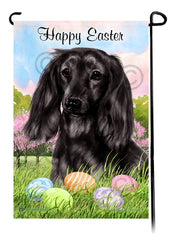 Dachshund Longhair Black Happy Easter Garden Flag