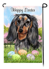 Dachshund Longhair Light Black and Tan Dapple Dapple Happy Easter Garden Flag