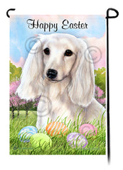 Dachshund Longhair White Happy Easter Garden Flag