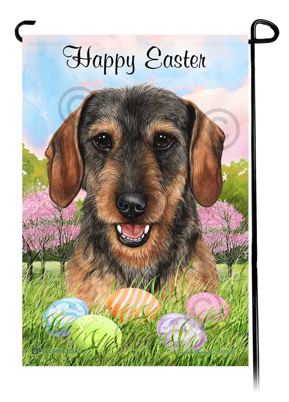 Dachshund Wirehaired Wild Boar Happy Easter Garden Flag