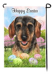 Dachshund Wirehaired Wild Boar Happy Easter Garden Flag