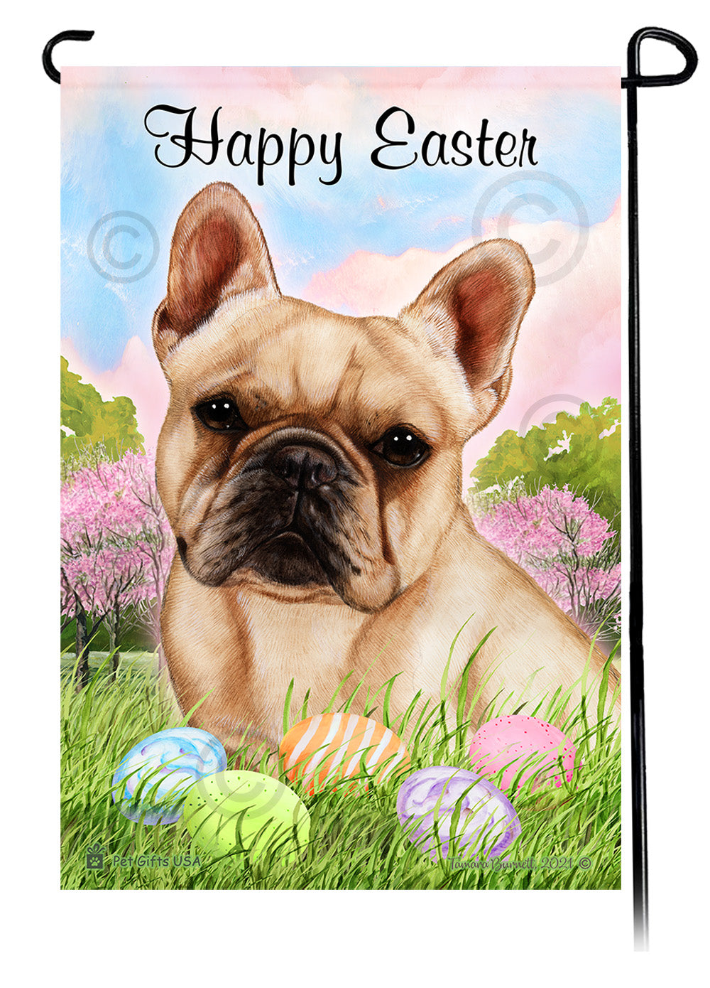 French Bulldog Cream Happy Easter Garden Flag