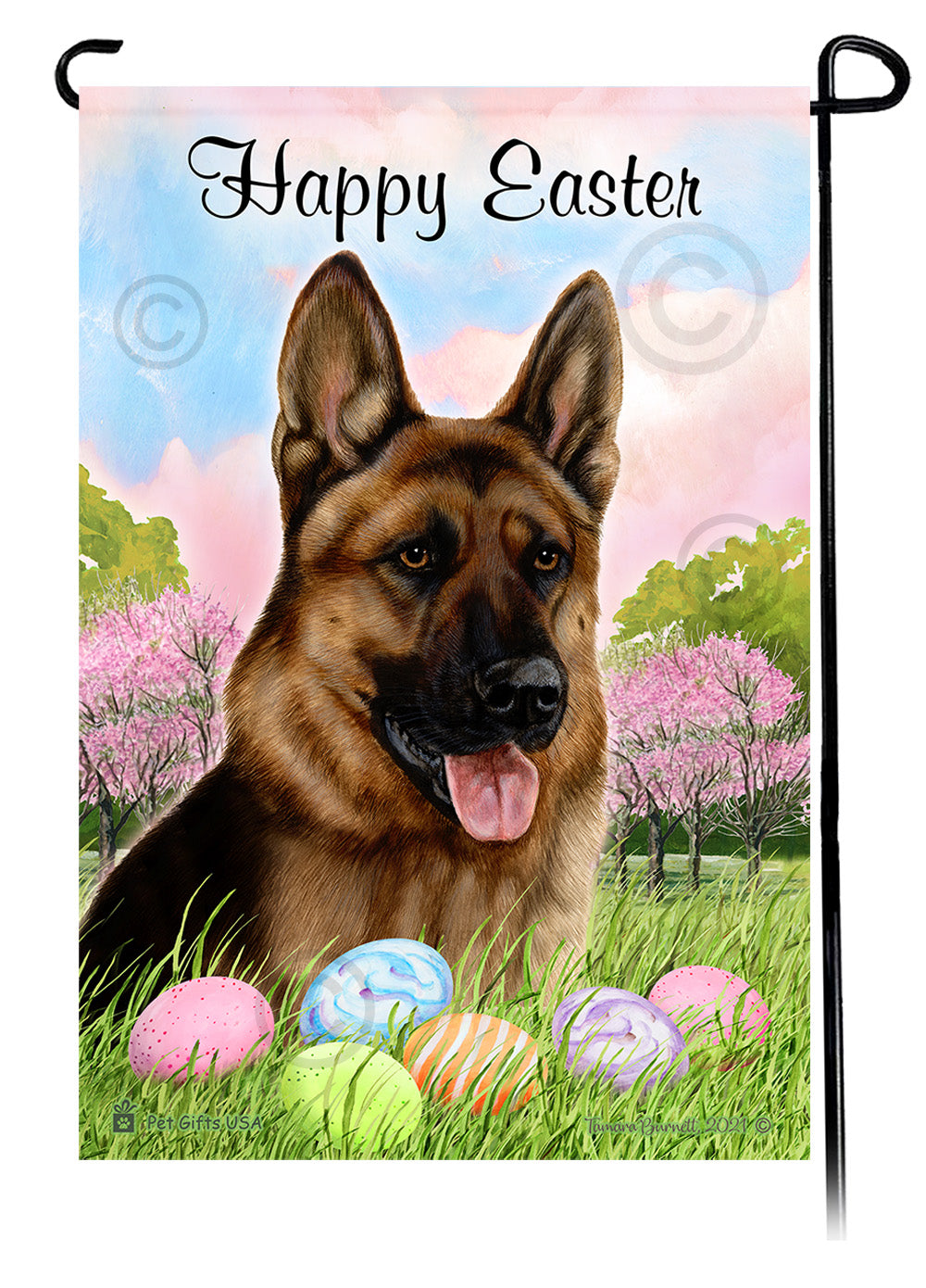 German Shepherd Red Sable Happy Easter Garden Flag