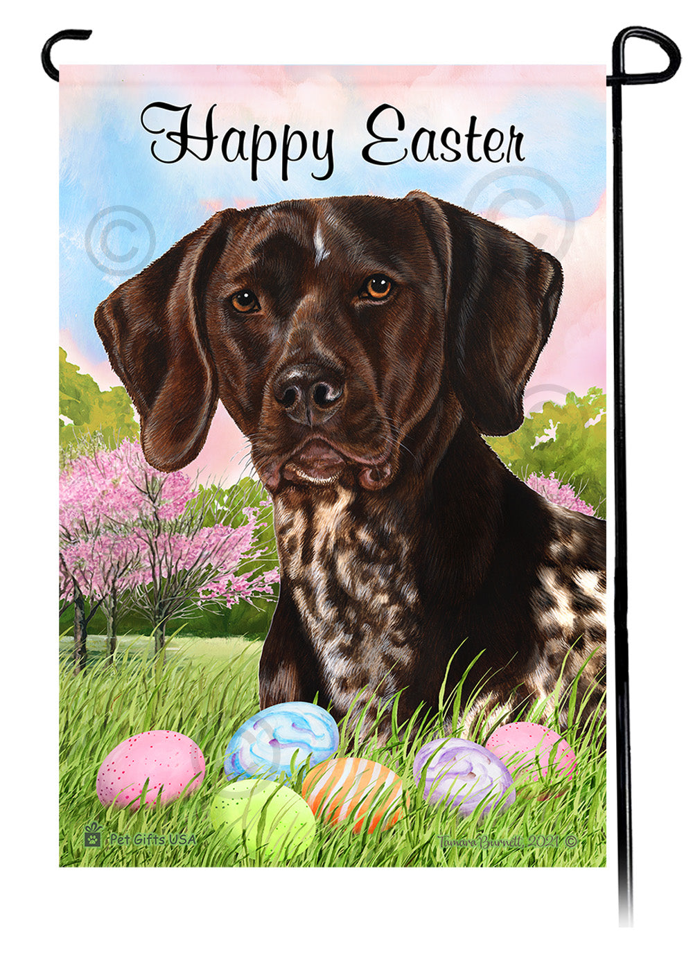 German Shorthaired Pointer Liver Roan Happy Easter Garden Flag