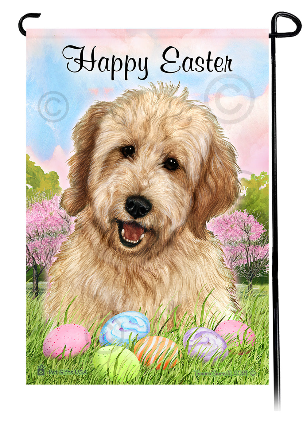Goldendoodle Blonde Happy Easter Garden Flag