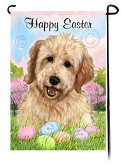 Goldendoodle Blonde Happy Easter Garden Flag