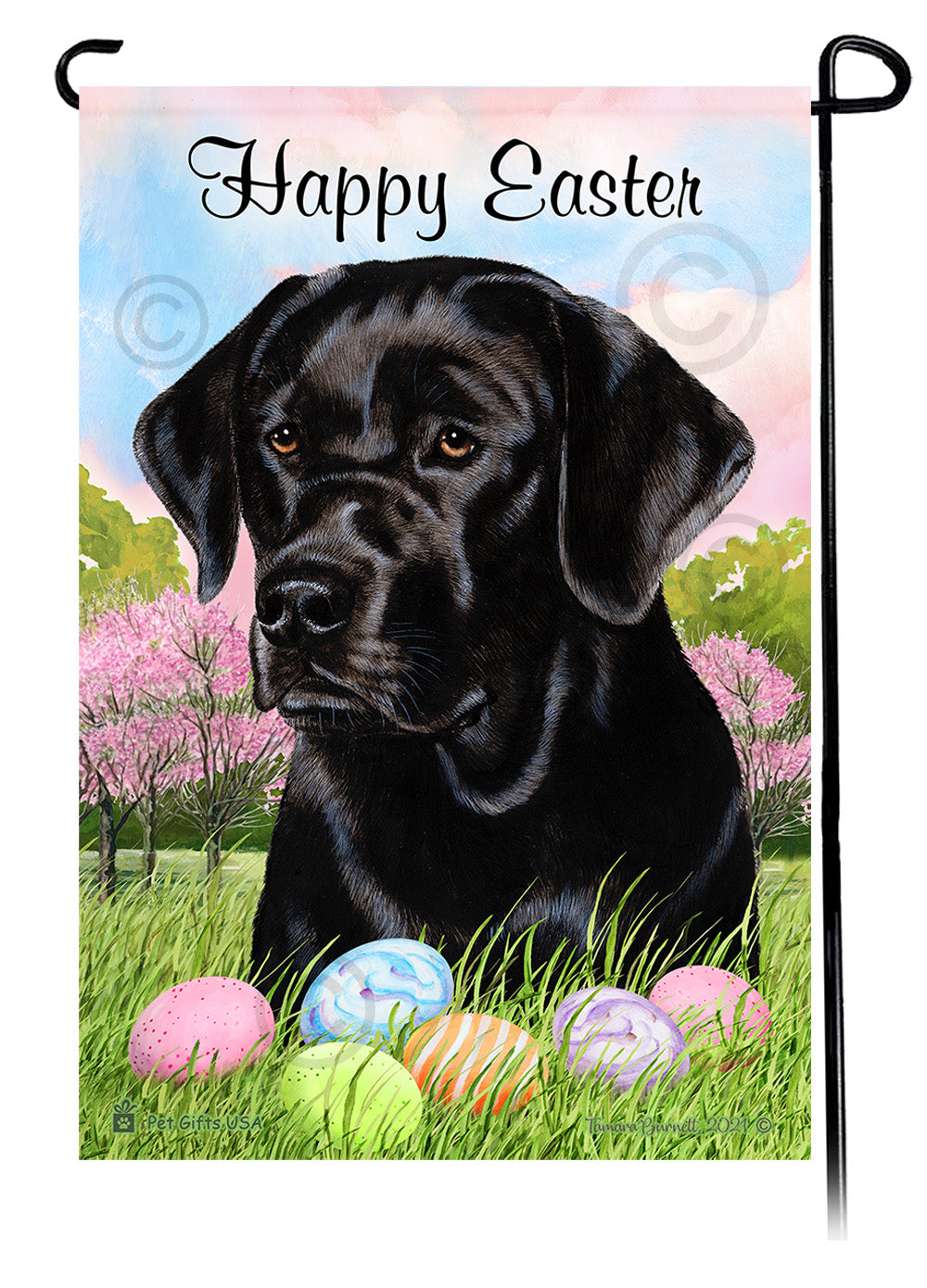 Labrador Retriever English Black Happy Easter Garden Flag