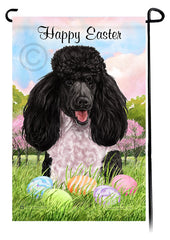 Poodle Standard Black and White Parti Happy Easter Garden Flag