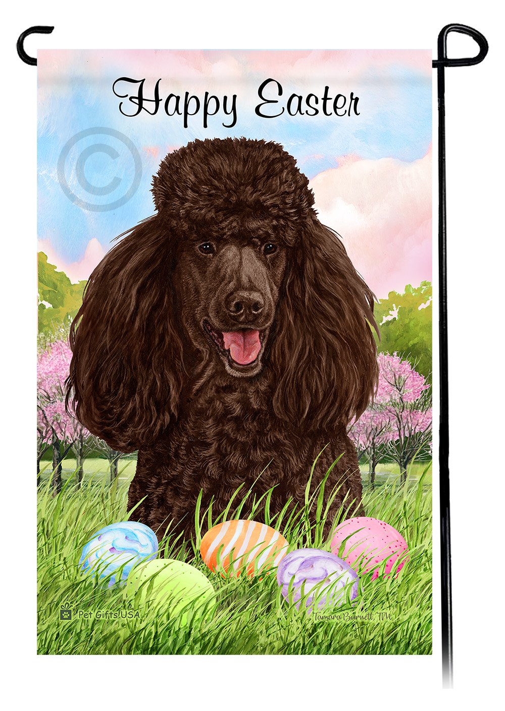 Poodle Standard Chocolate Happy Easter Garden Flag
