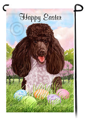 Poodle Standard Chocolate and White Parti Happy Easter Garden Flag