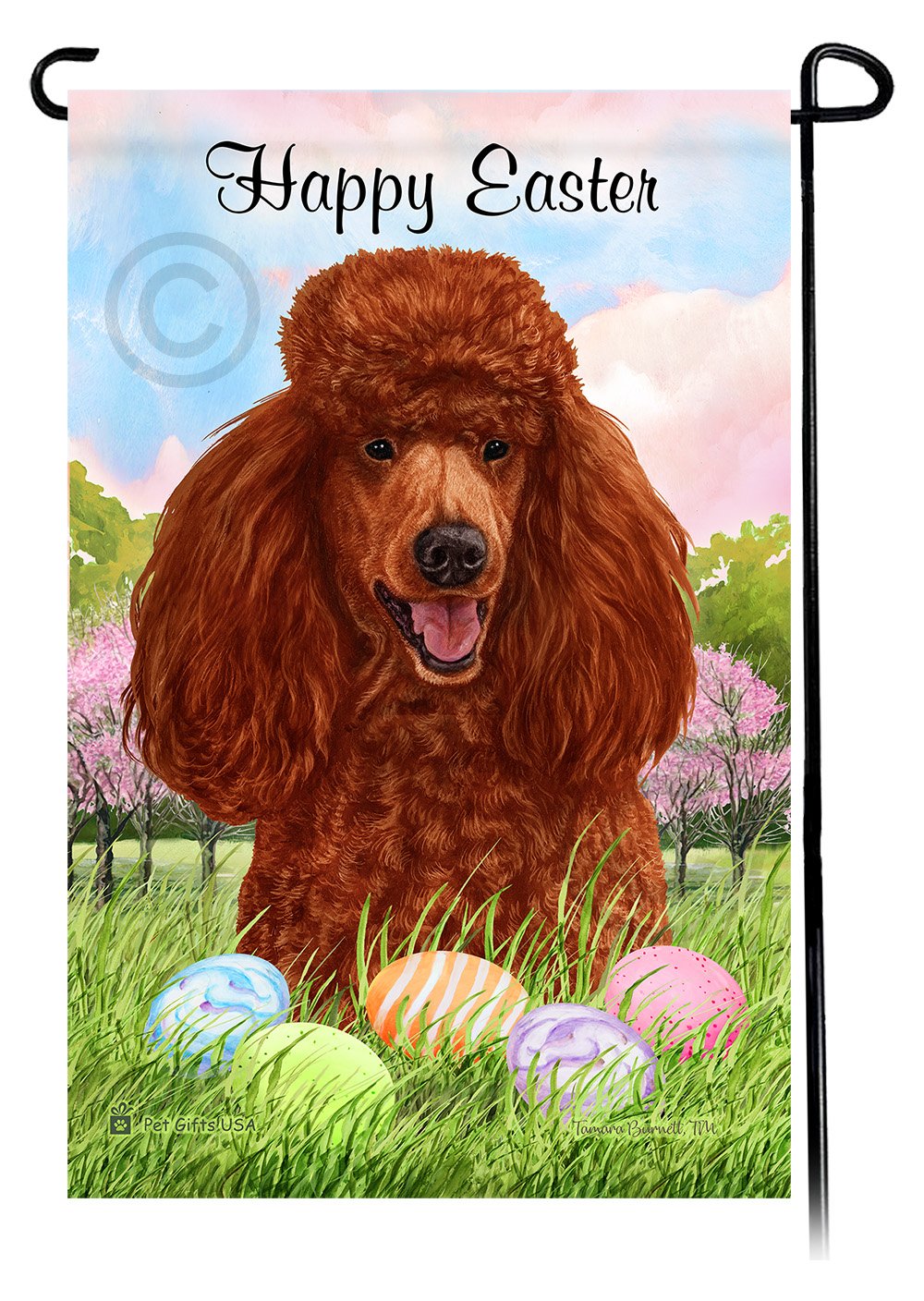 Poodle Standard Red Happy Easter Garden Flag
