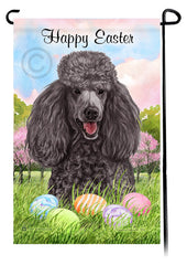 Poodle Standard Silver and White Parti Happy Easter Garden Flag