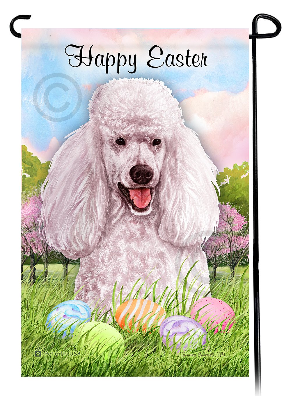 Poodle Standard White Happy Easter Garden Flag