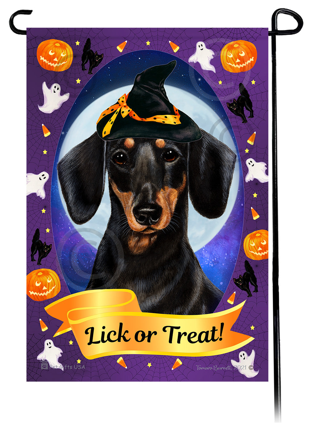 Dachshund (Smooth Black And Tan 1) - Halloween Howls Garden Flag