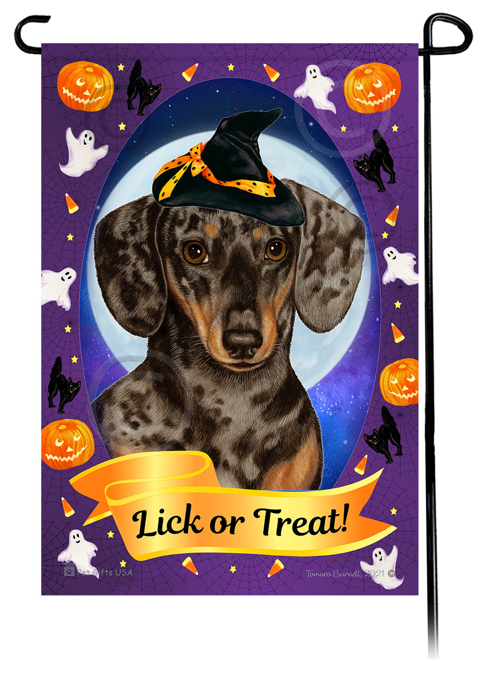 Dachshund (Shorthaired Light Black And Tan Dapple) - Halloween Howls Garden Flag