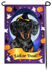 Dachshund (Shorthaired Dark Black And Tan Dapple) - Halloween Howls Garden Flag