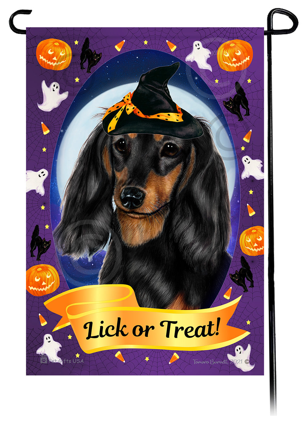 Dachshund (LH Black And Tan) - Halloween Howls Garden Flag