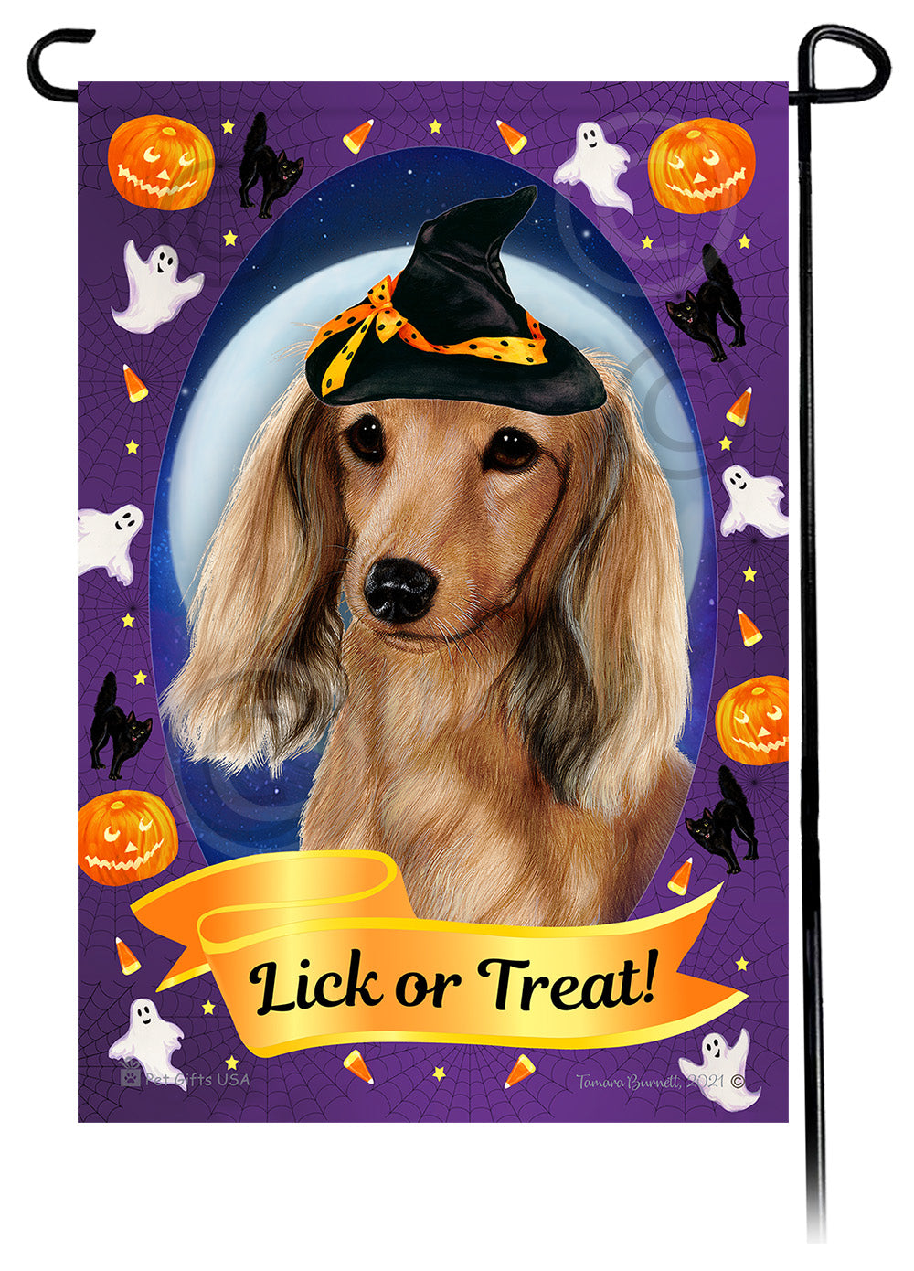Dachshund (LH English Cream) - Halloween Howls Garden Flag