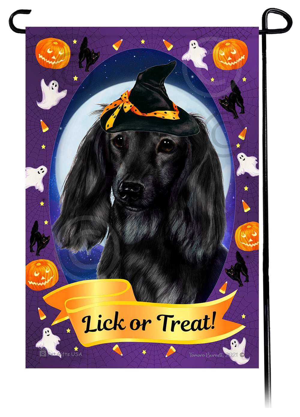 Dachshund (LH Black) - Halloween Howls Garden Flag