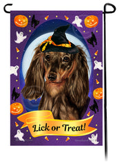 Dachshund (LH Chocolate Dapple) - Halloween Howls Garden Flag