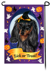 Dachshund (LH Dark Black And Tan Dapple) - Halloween Howls Garden Flag