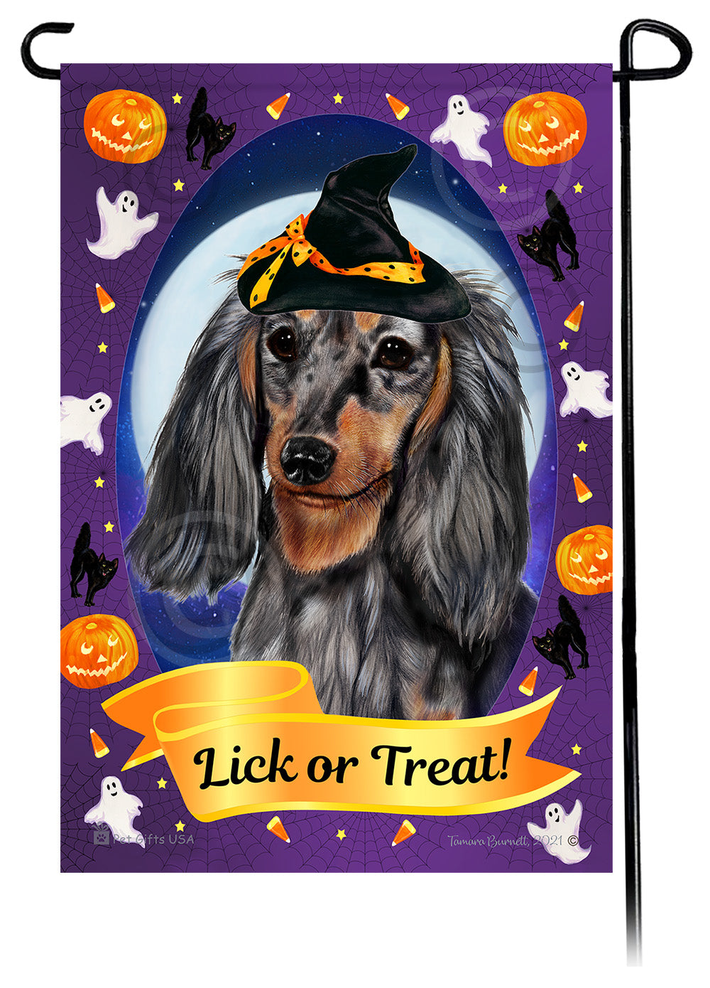 Dachshund (LH Light Black And Tan Dapple) - Halloween Howls Garden Flag