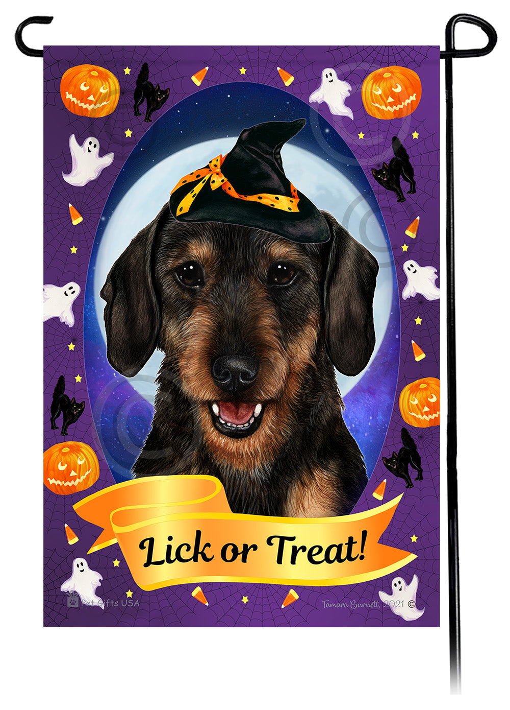 Dachshund (Wire Hair Black And Tan) - Halloween Howls Garden Flag