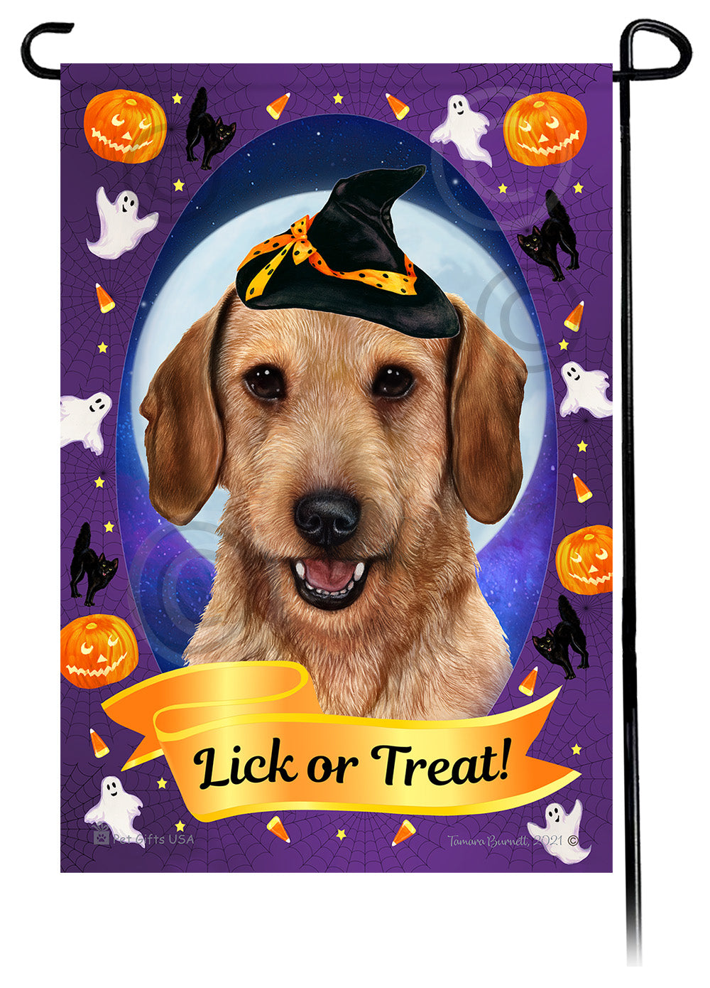 Dachshund (Wire Hair Wheaten) - Halloween Howls Garden Flag