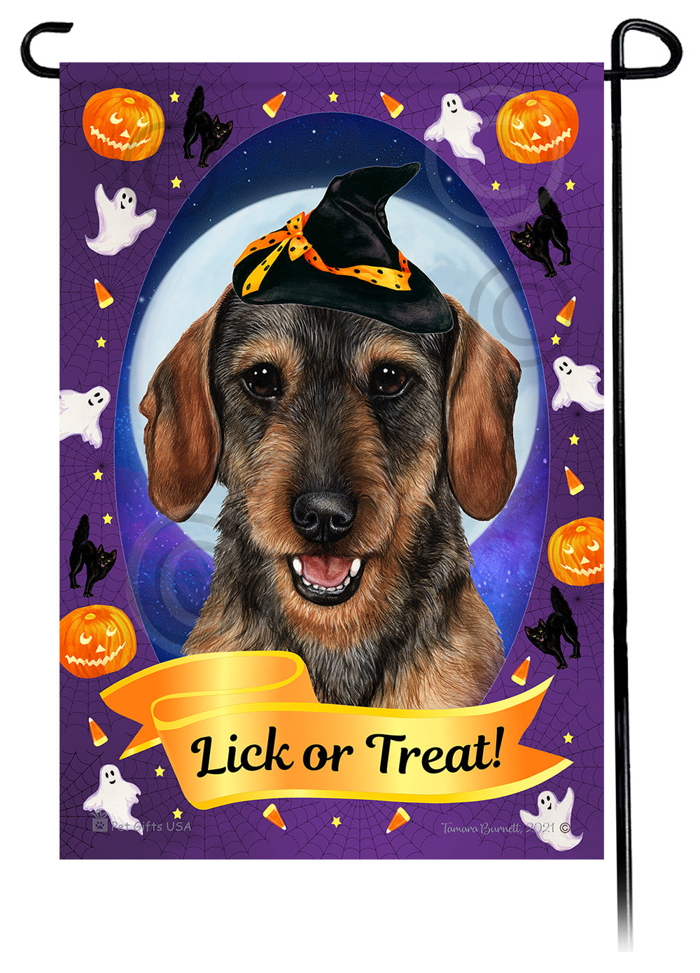 Dachshund (Wire Hair Wild Boar) - Halloween Howls Garden Flag