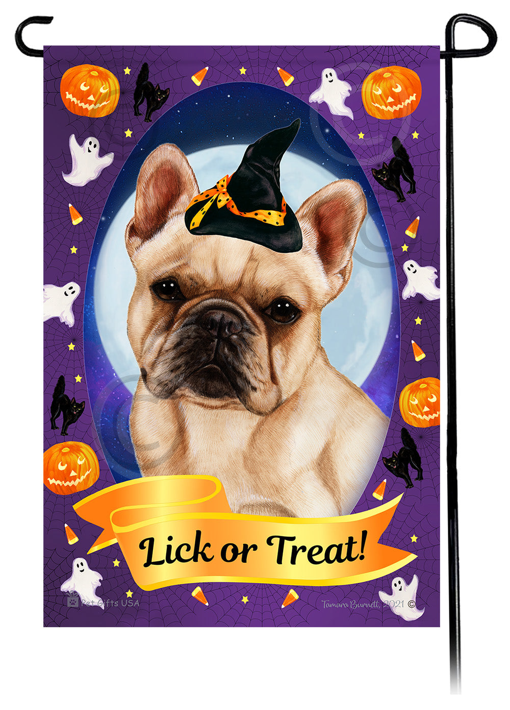 French Bulldog (Cream) - Halloween Howls Garden Flag