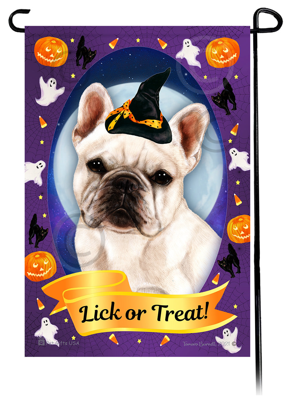 French Bulldog (White) - Halloween Howls Garden Flag