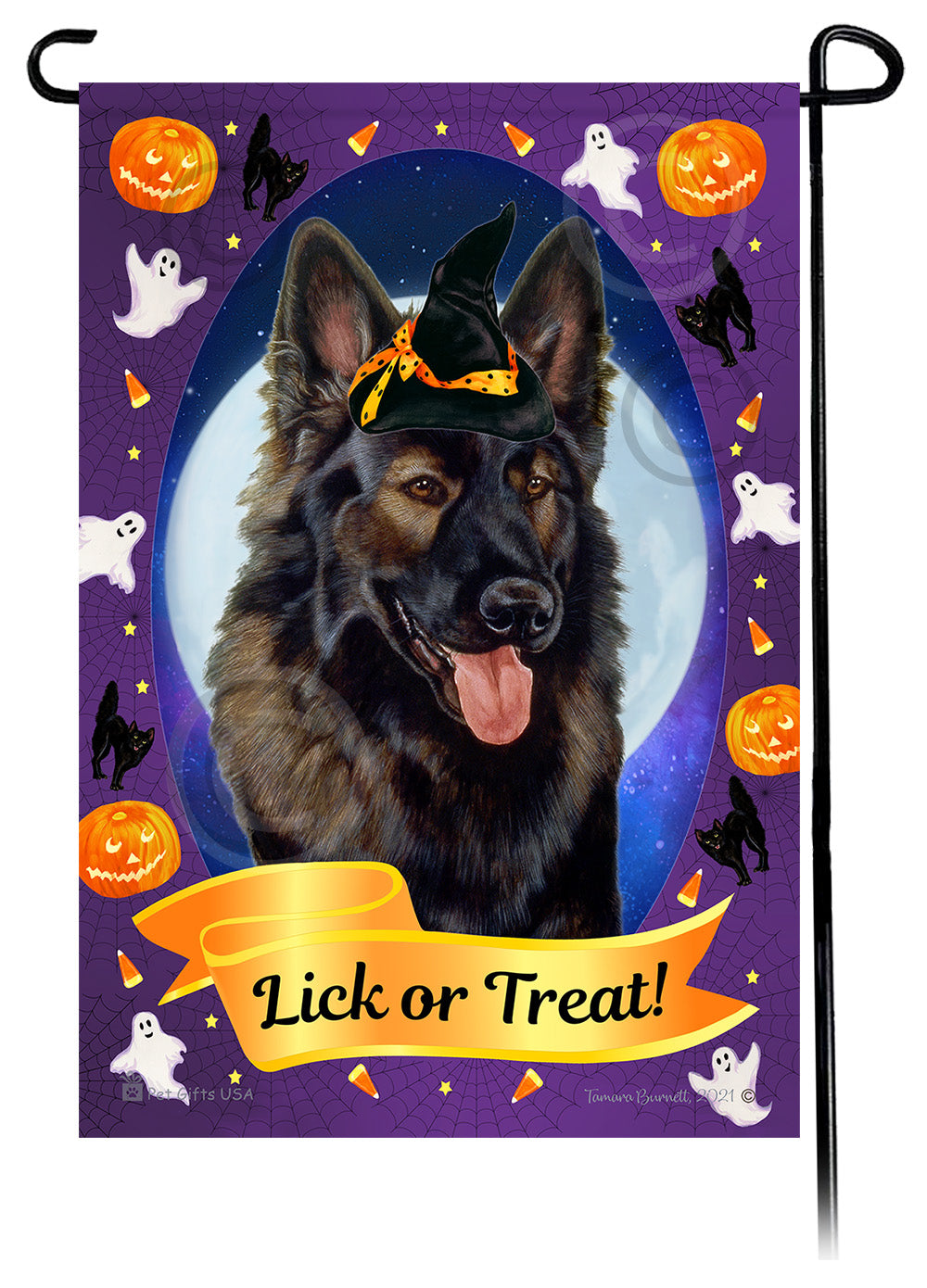 German Shepherd (Brown Sable Plush) - Halloween Howls Garden Flag