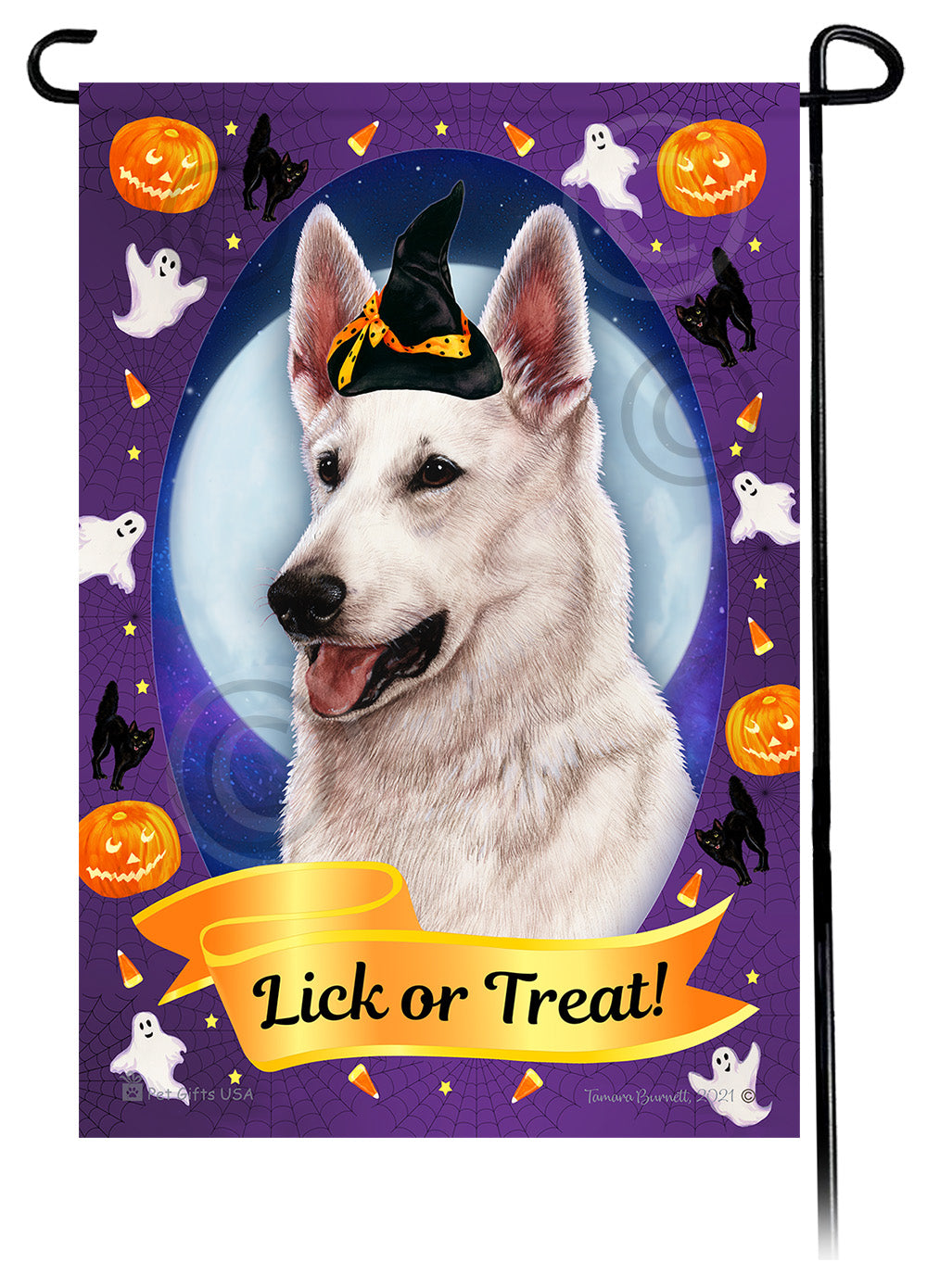 German Shepherd (White) - Halloween Howls Garden Flag