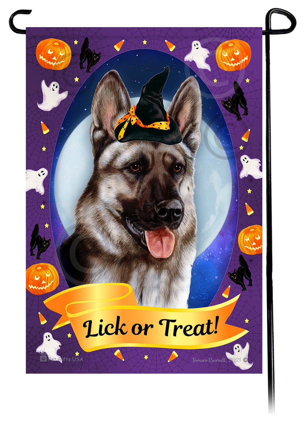 German Shepherd (Silver Sable) - Halloween Howls Garden Flag