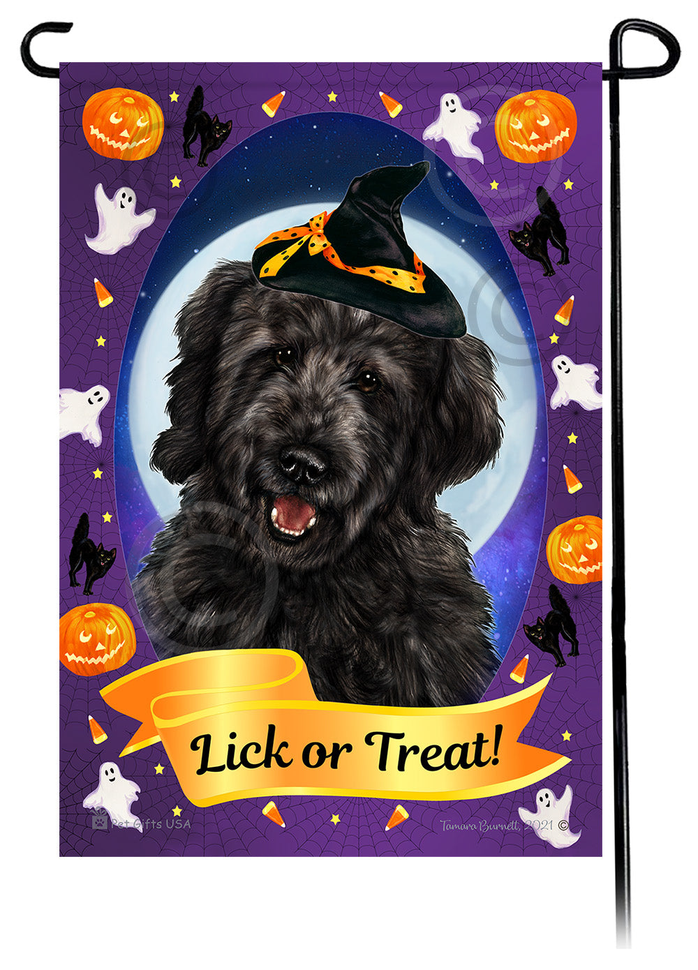 Goldendoodle (Black) - Halloween Howls Garden Flag