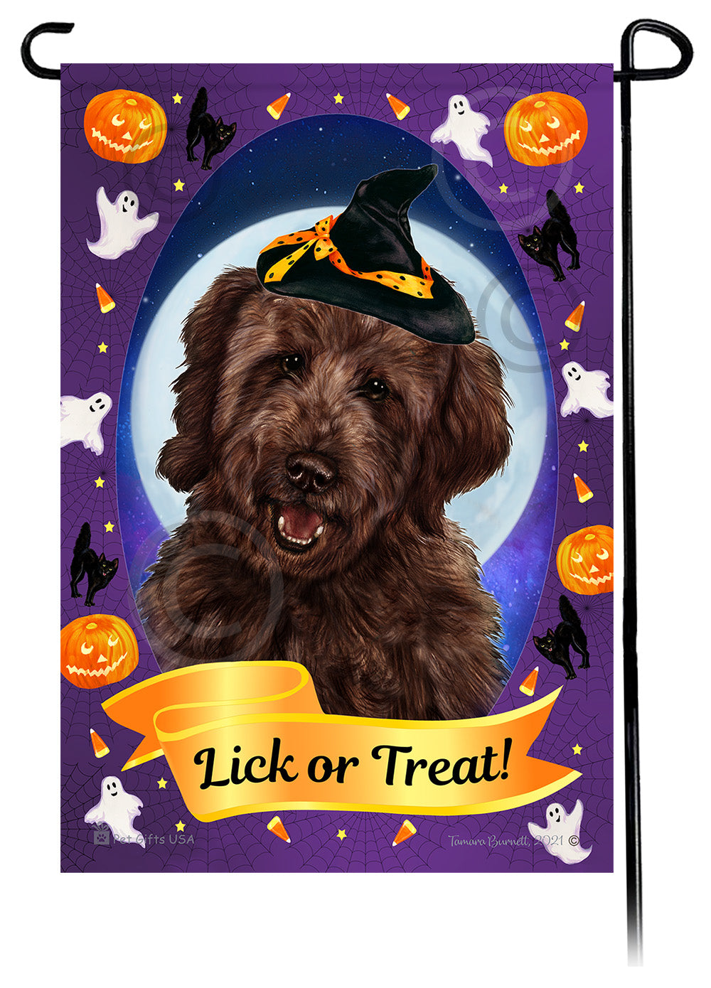 Goldendoodle (Chocolate) - Halloween Howls Garden Flag
