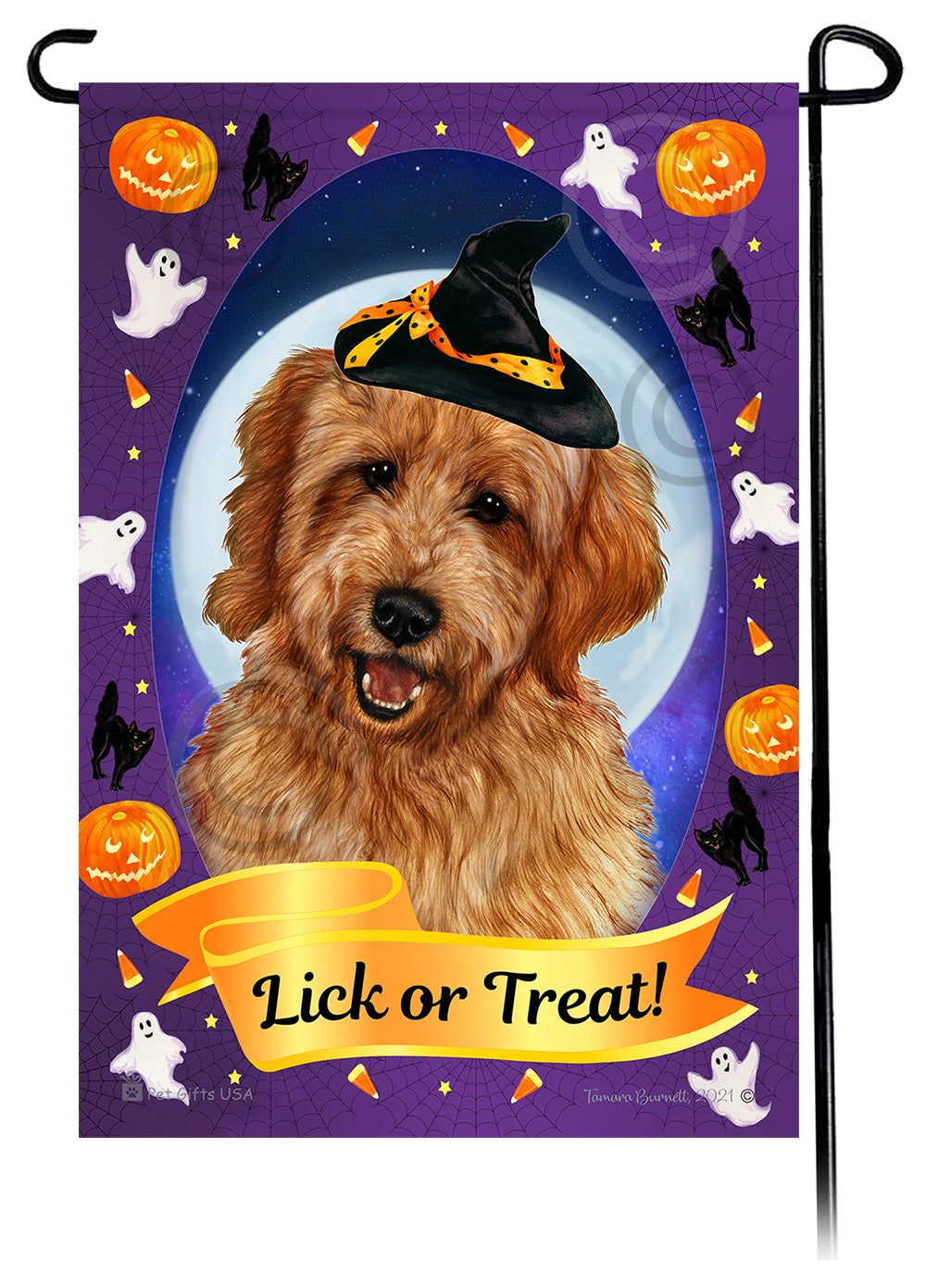 Goldendoodle (Red) - Halloween Howls Garden Flag