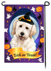 Goldendoodle (White) - Halloween Howls Garden Flag