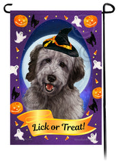 Goldendoodle (Grey) - Halloween Howls Garden Flag