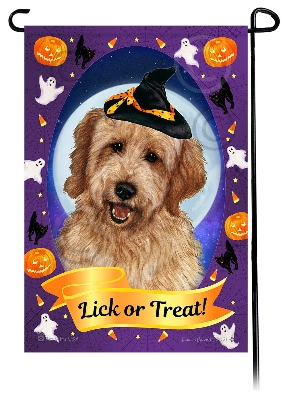 Goldendoodle (Apricot) - Halloween Howls Garden Flag