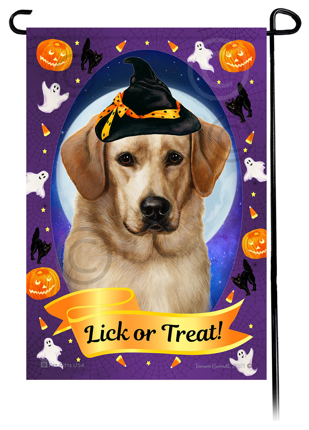 Labrador Retriever (American Yellow, Front Facing) - Halloween Howls Garden Flag