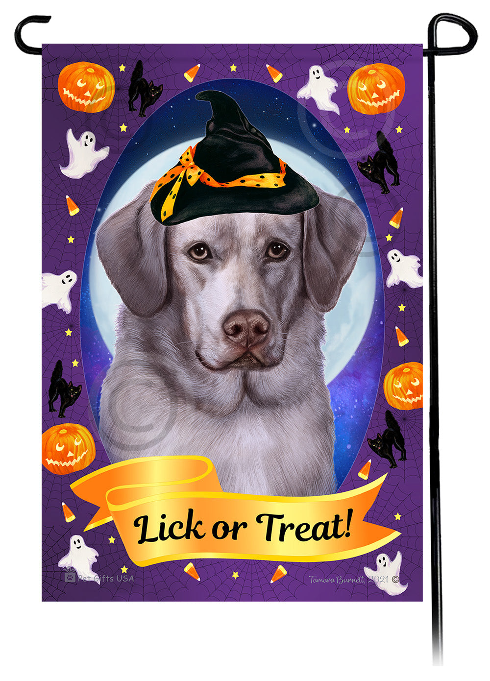 Labrador Retriever (American Silver, Front Facing) - Halloween Howls Garden Flag
