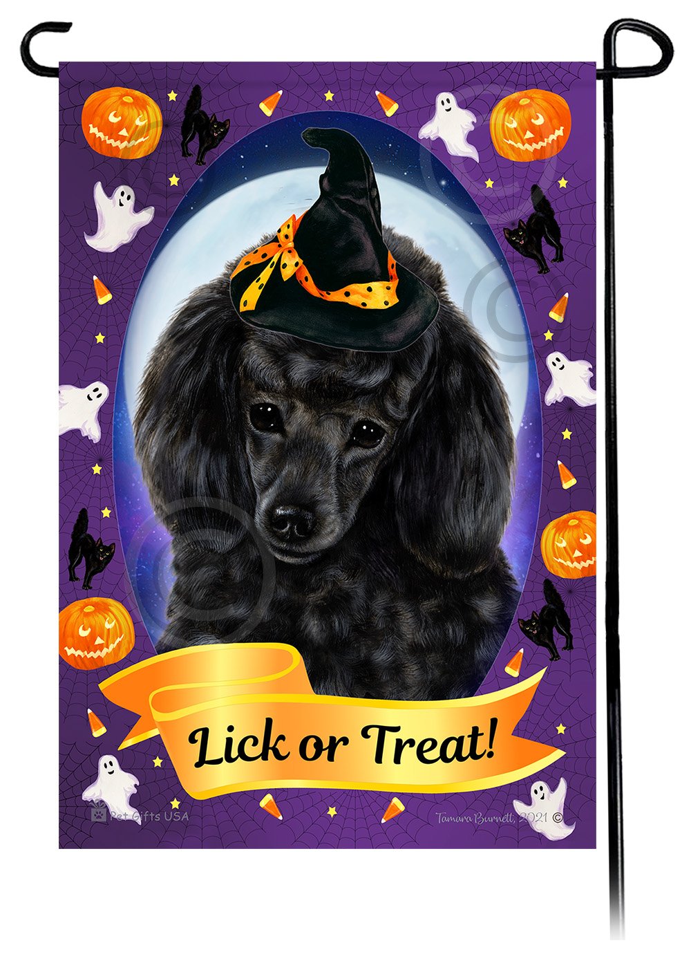 Poodle (Black) - Halloween Howls Garden Flag