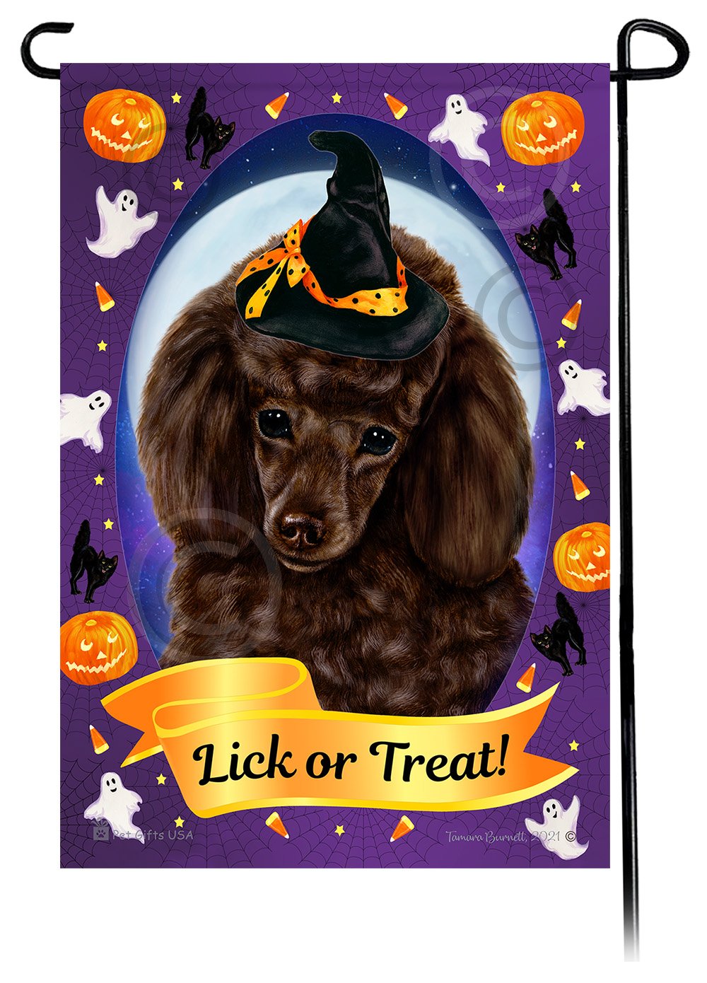 Poodle (Chocolate) - Halloween Howls Garden Flag
